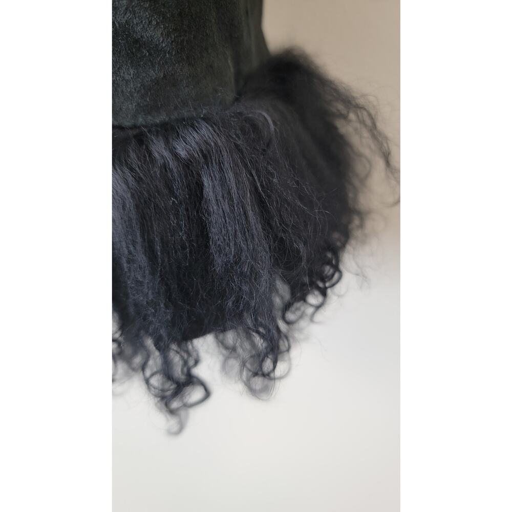 Black Genuine Suede & Fur Trim 70s Glam Whimsygoth Festival Coat - Picture 13 of 16